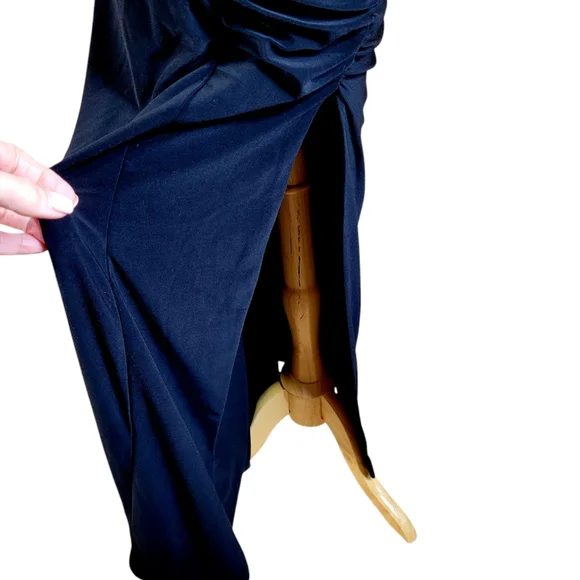 NWT CLUB L London DOLL Maxi Dress One Shoulder Ruched Split Hem Stretch Jersey 8 - Picture 9 of 16